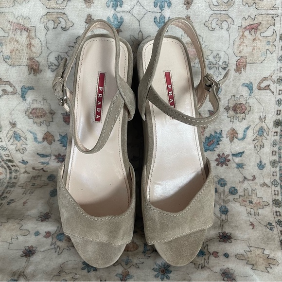 Prada Beige Suede Medium Platform Sandals - Picture 6 of 10
